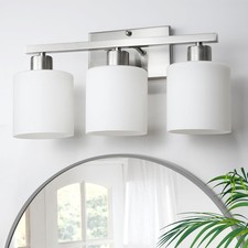 3-Light Bathroom Vanity Light Fixtures Brushed Nickel Milky White Shades