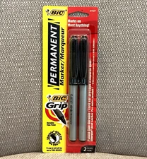 BIC Grip Permanent Marker Pens Black Fine 2 Pack #31527 NIP