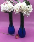 Vintage Jeanette 2 Ombre Aqua Blue Green Glass Bud Vases 8.5" Tall 60''s Fluted