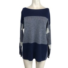 Vince Colorblock Boatneck Sweater Navy Blue Gray Cashmere Wool Blend Size S