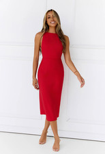 Hello Molly Executive Edge Red Midi Dress Womens S US 4 Sleeveless NWT High Neck