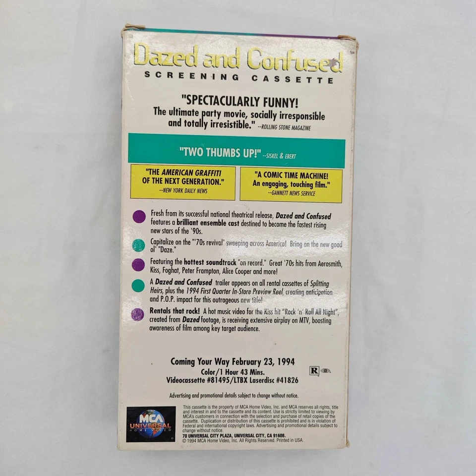 Dazed and Confused VHS 1994 Screener Promo Tape MCA Universal Tested - Image 3 of 4