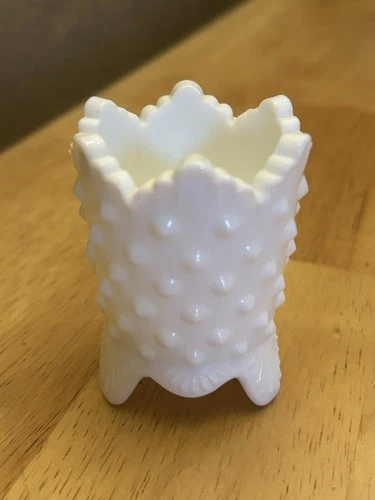 Vintage Fenton white milkglass hobnail toothpick holder 3" Mint
