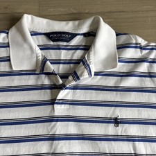 Ralph Lauren Polo Golf Cotton Shirt Men s L White Blue Stripe Short Sleeve