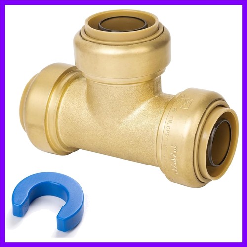 1" Pex Tee Pushfit, Push to Connect Brass Plumbing Fitting for Copper, CPVC, ...
