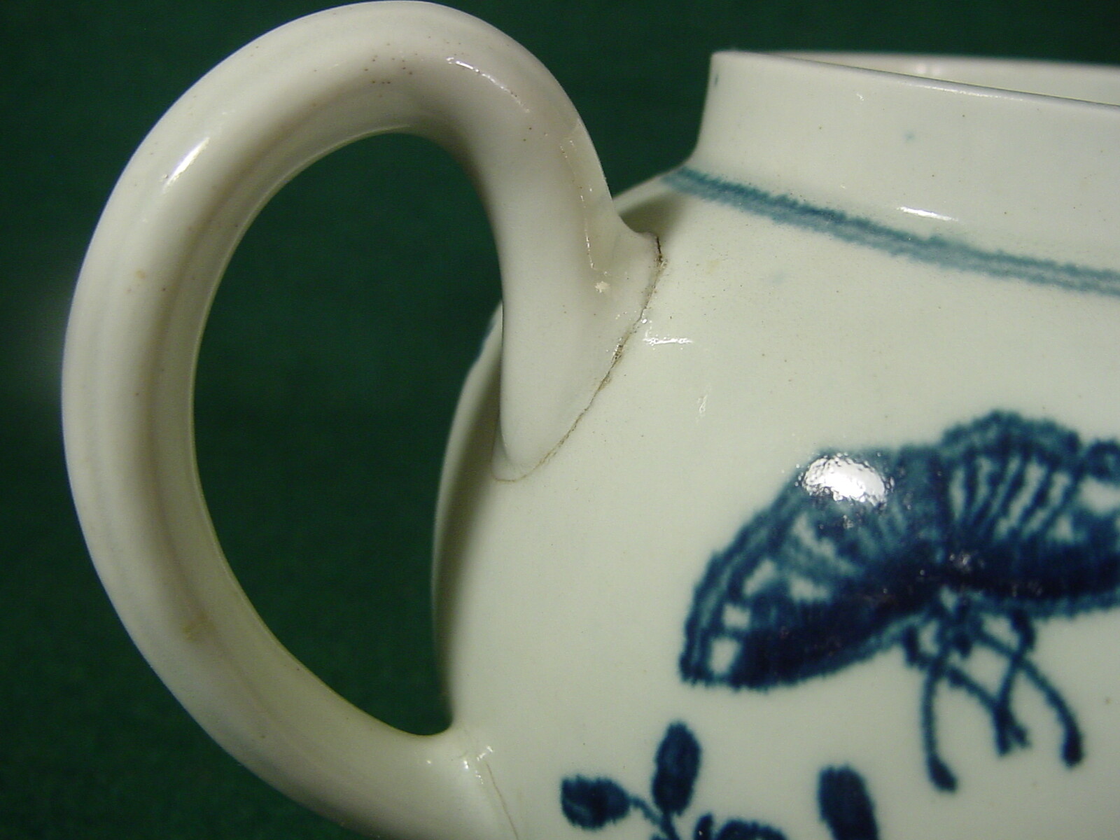 Worcester lidless teapot blue printed flower butterfly pattern chinoiseries 18th eBay