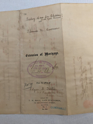 Vintage 1909 Mortgage Extension Paper Boston, Mass Roxbury Children's ...