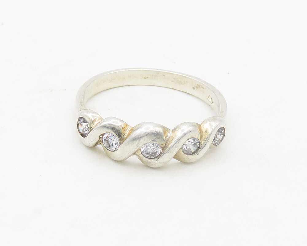 925 Sterling Silver - Vintage Cubic Zirconia Swirl Band Ring Sz 7.5 ...