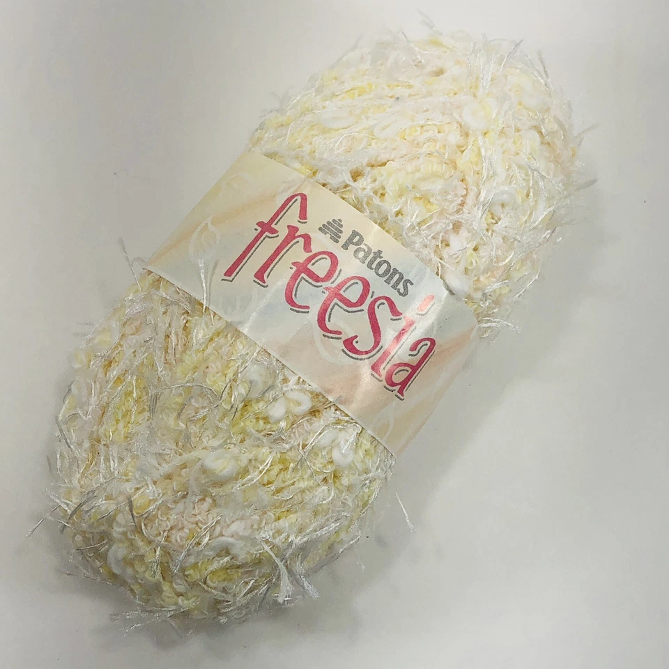 复古 Patons Freesia 纱线棉混纺笨重毛圈黄色白色 2873 5 包 — 第 4/4 张图片