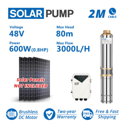 3'' DC Deep Well Solar Water Pump 48V 600W Bore Hole Submersible MPPT Controller