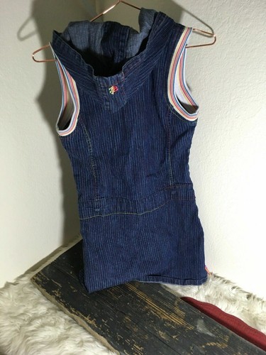 Rocawear Size L 12/14 Blue Denim with Rainbow Stripes Embroidered Flare Dress - Picture 5 of 5