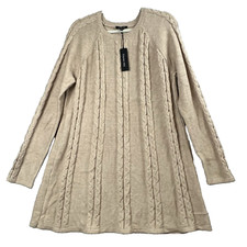 Vision 155    Sweater Cable Knit Women Large Tunic Long Sleeve Tan Cottagecore