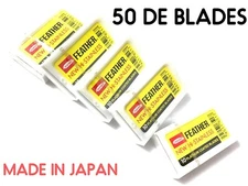 50 FEATHER Hi-Stainless Platinum Double Edge Safety Razor Blades 5 Packs of 10 J