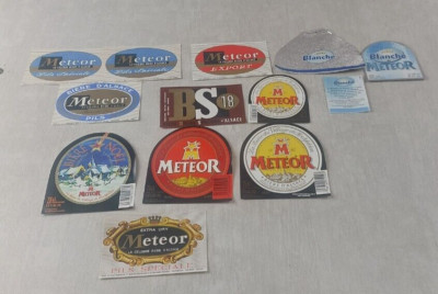 Konvolut alte Bierflaschenetiketten, Meteor, BS18, weiß