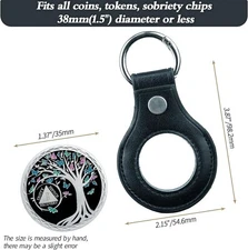 Leather Coin Keychain AA Coins Holder Keychain Recovery Chips Holder Sober Gifts
