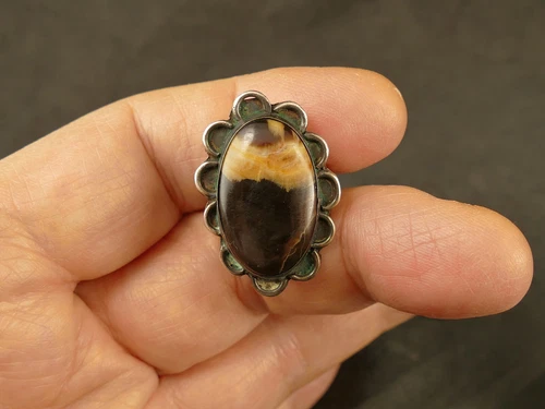 NAVAJO PETRIFIED WOOD INGOT SILVER RING 1940'S VINTAGE TUCSON ESTATE