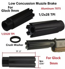Aluminum Low Concussion Muzzle Brake Compensator 1/2X28 TPI For Glock 9MM
