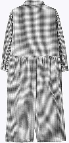 Women Long Sleeve Plaid Jumpsuit Casual Button Up Shirt Pleated Wide Leg Long - Picture 19 of 24