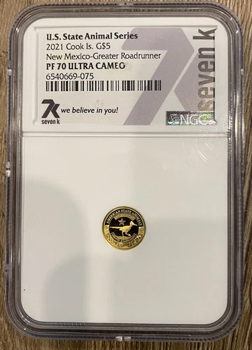 7k NGC 2021 Cook Islands PF 70 New Mexico Roadrunner Gold Coin $5