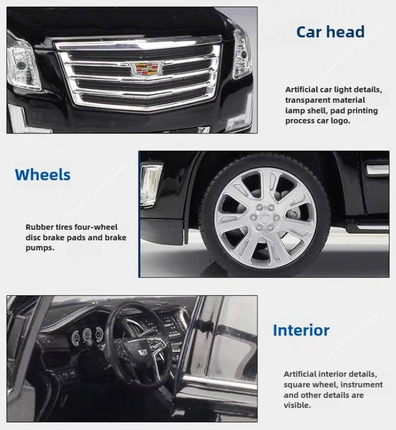 Cadillac Escalade 2017 escala 1:27 modelo de coche de metal negro juguetes adorno IDEA DE REGALO Foto 3 de 4