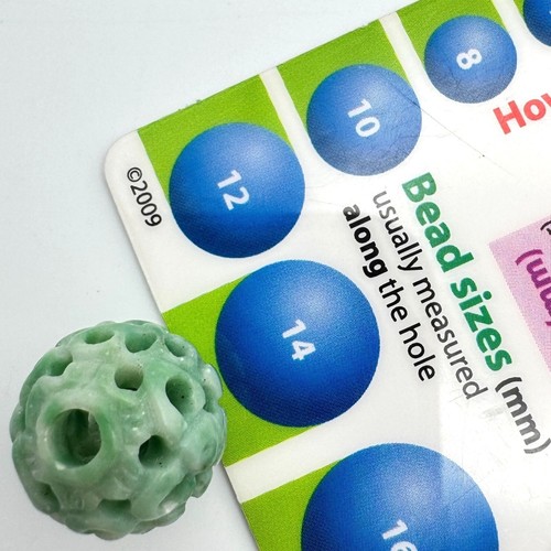 Hand-Carved Vintage Green Jade Hollow Sphere Bead 14mm - Picture 2 of 3