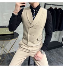 Mens Herringbone Suit Vest Business Dress Formal Elastic Vest Suits Vest pant