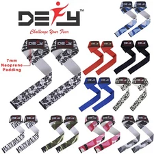 DEFY WEIGHT LIFTING BODYBUILDING WRIST HAND BAR SUPPORT COTTON STRAPS PADDED