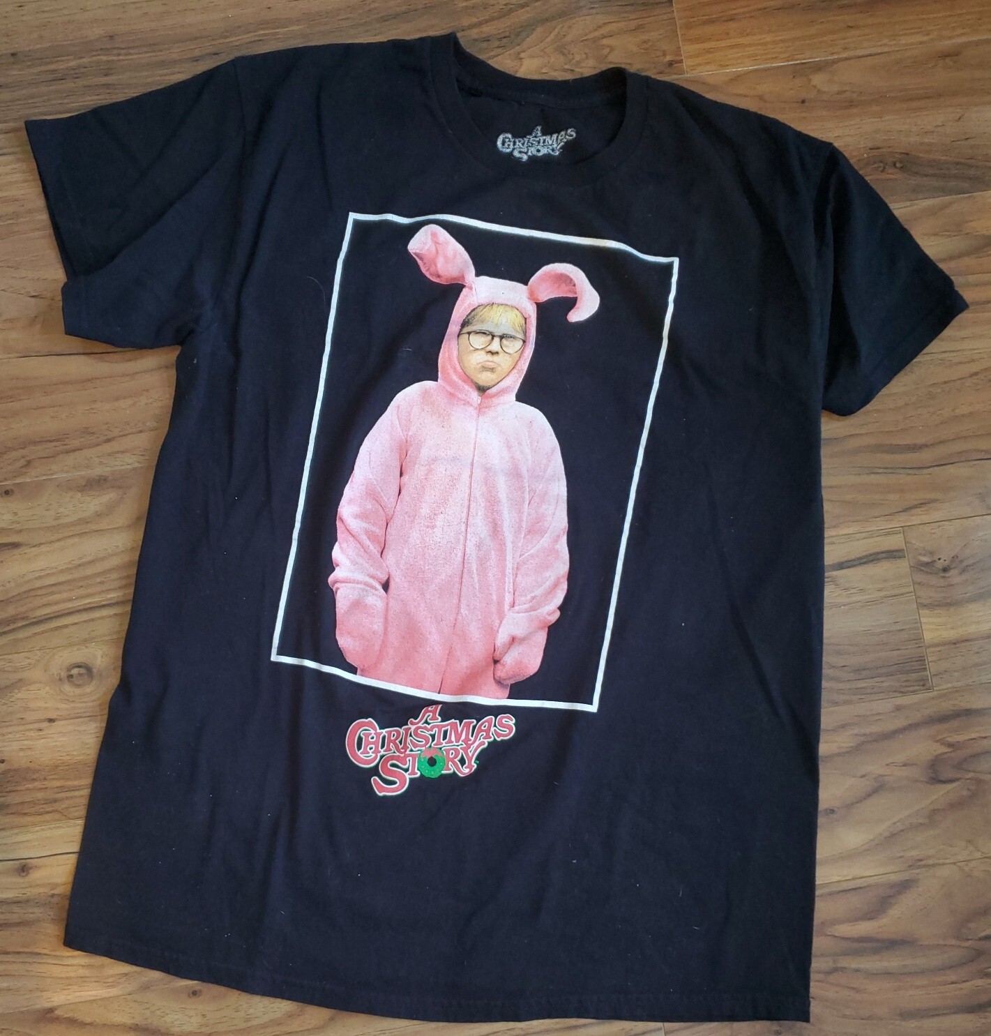 A Christmas Story Ralphie in Bunny Suit Adult Black T-shirt Size L