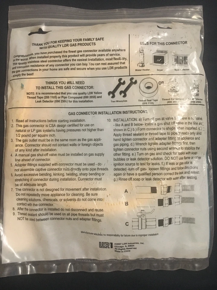 Conector de gas flexible recubierto de acero inoxidable LDR 509 1136SSC Foto 2 de 2