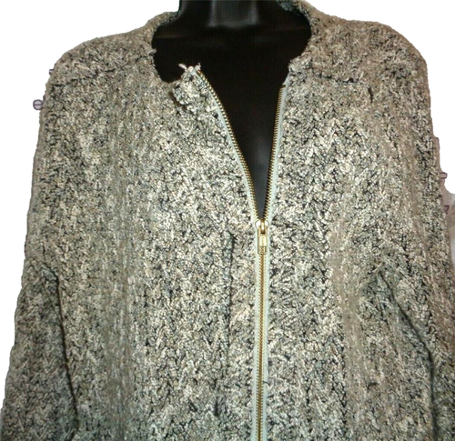 $68 A.N.A. size XL Crochet knit sweater jacket black white weave zip top 46 bust - Picture 2 of 7