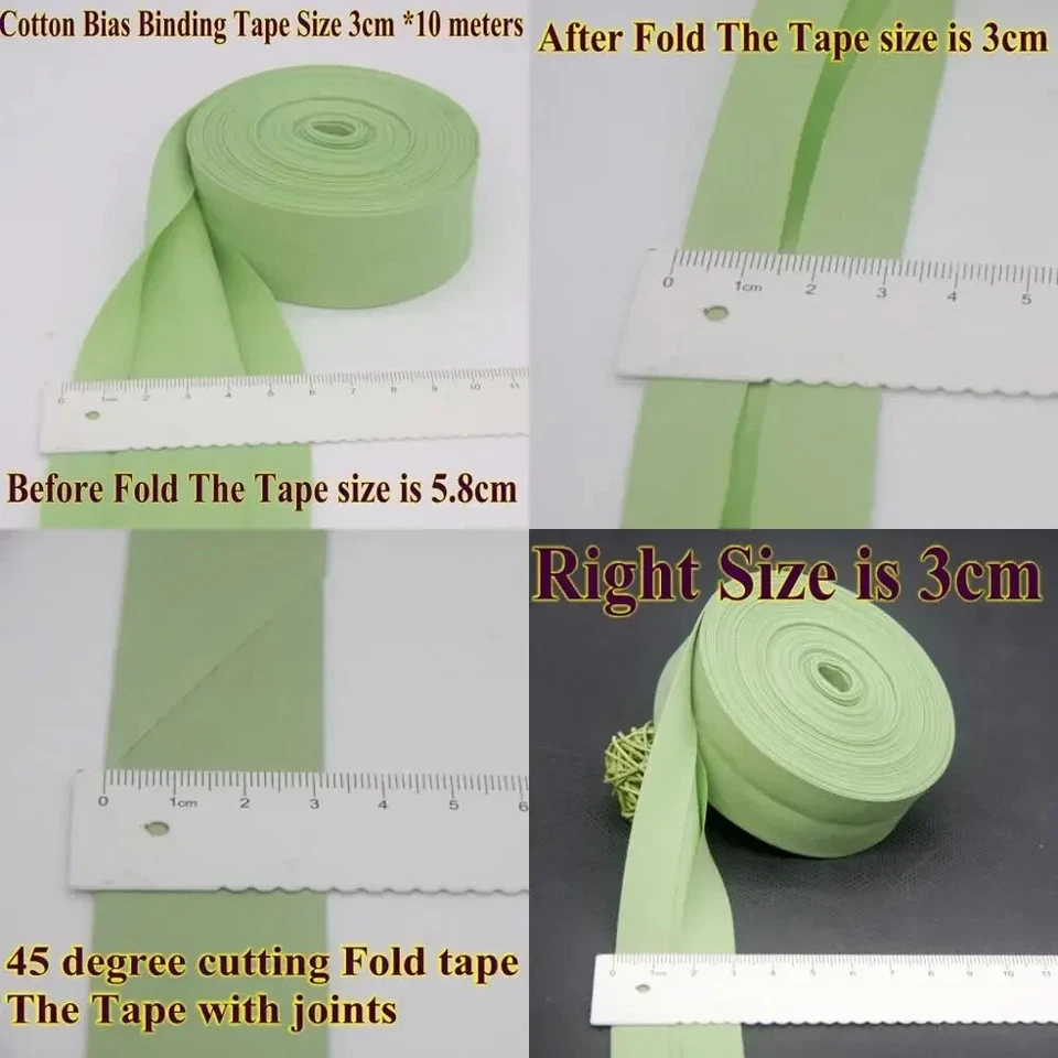 Cotton Bias Binding Tape 3cm DIY Handmade Sewing Material Bias Tape 10 Meter - Image 2 of 4