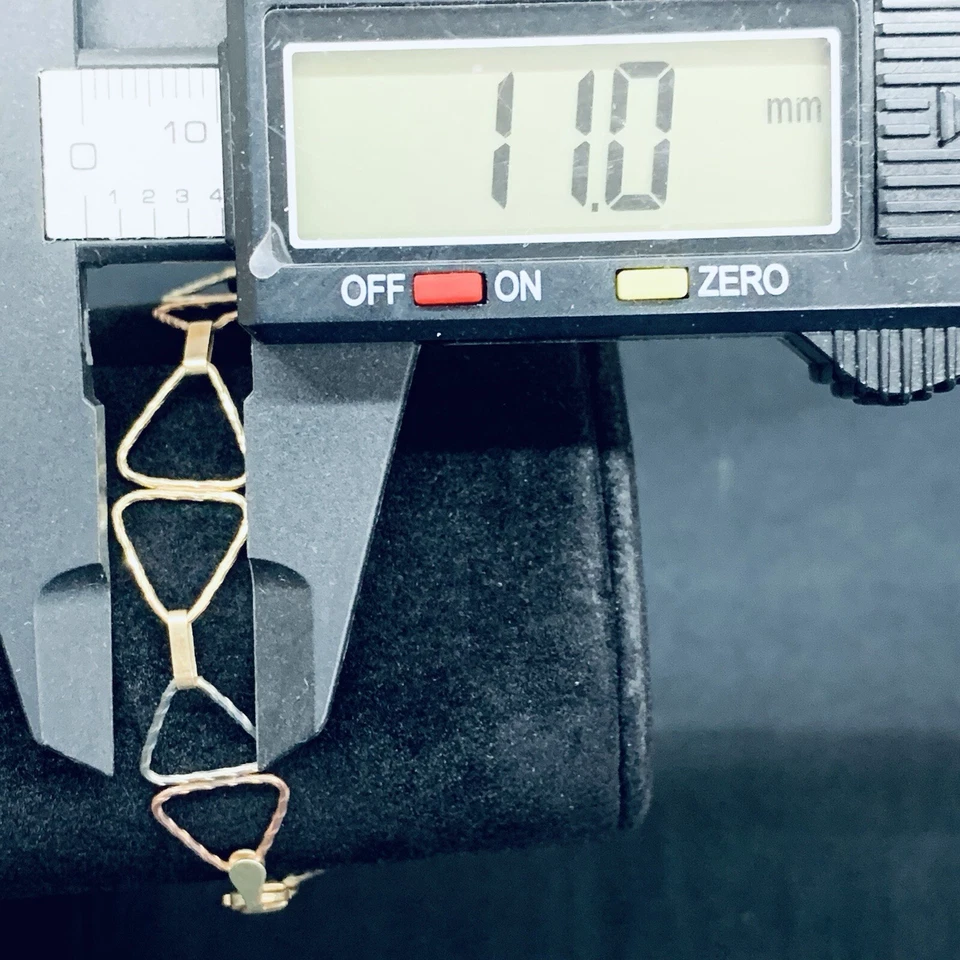 10k Yellow Gold Rose Gold White Gold 3 Tone Bow Tie Link Triangle Bracelet 7.5” - Image 4 of 4