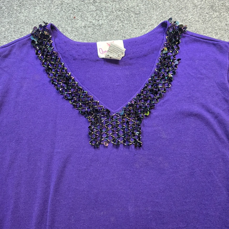 Suéter Quacker Factory Mujer Talla 2X Lentejuelas Púrpura Embellecido Tejido Brillante Foto 2 de 4