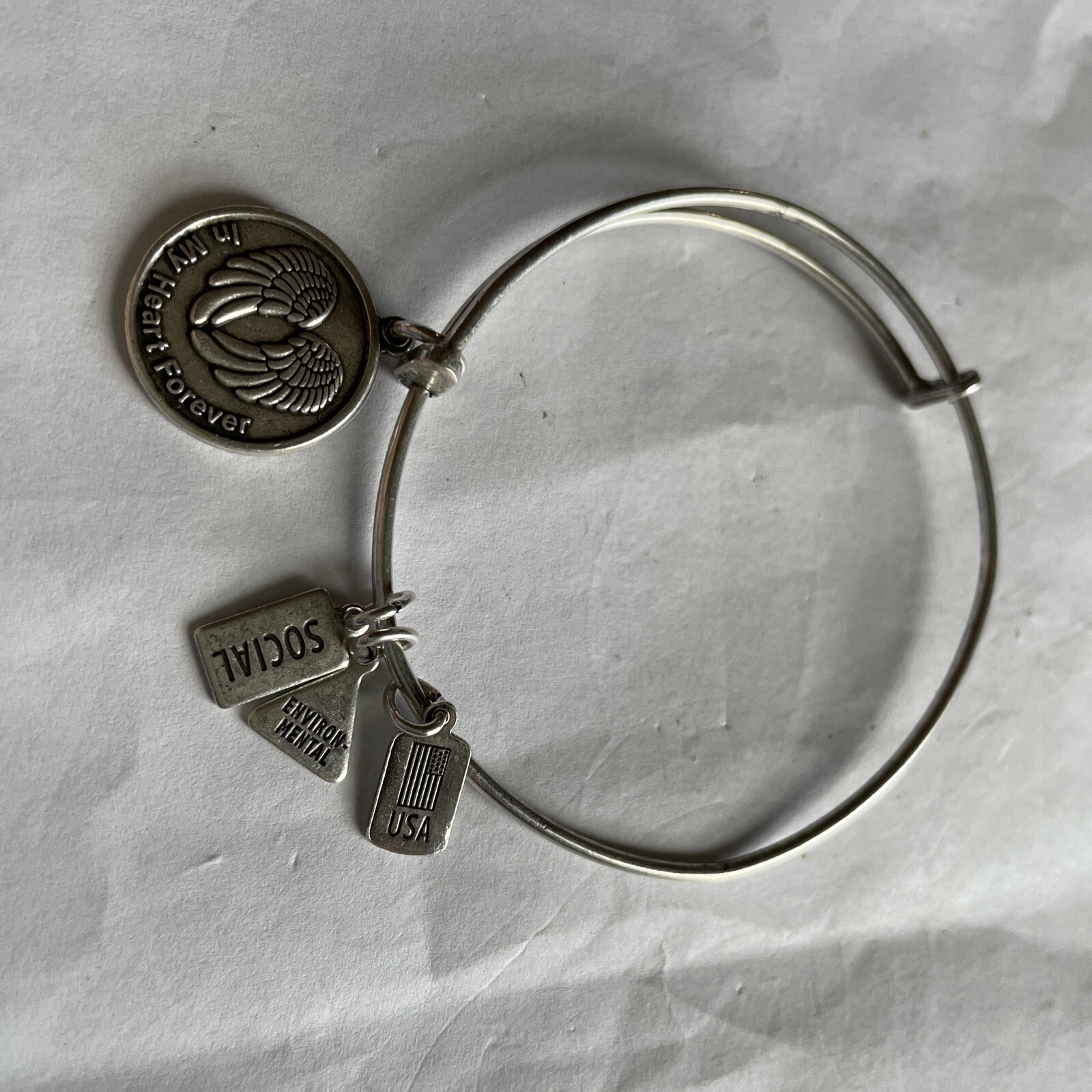 Wind and Fire In My Heart Forever Charm Silver Wire Stackable Bangle Bracelet