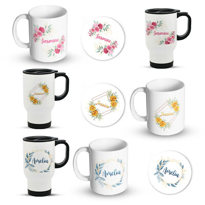 Personalised Any Name Floral Ceramic Novelty Mug Thermal Mug Gift Coffee  Tea UK