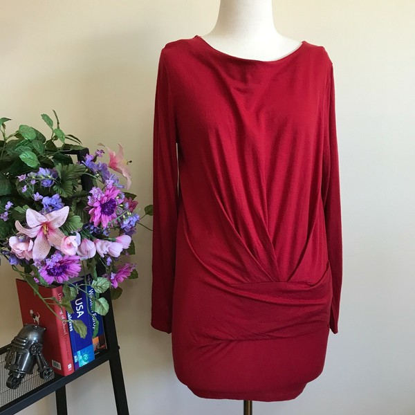 Trenery Womens Size S Red Wool Blend Top Front Knot Long Sleeves Casual Work