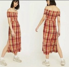 Urban Outfitters Monica Plaid Smocked Midi Dress Size XS