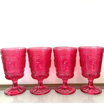 Easter Bunny Hobnail Victorian Footed Pink Goblet Glasses Set Of 4 New 