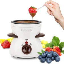 White Mini Electric Fondue Pot Set with Dipping Forks Chocolate Melting Pot