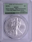 PCGS MS-69 FIRST DAY ! 2016 SILVER EAGLE IN GREEN PCGS 30th ANNIVERSARY SLAB