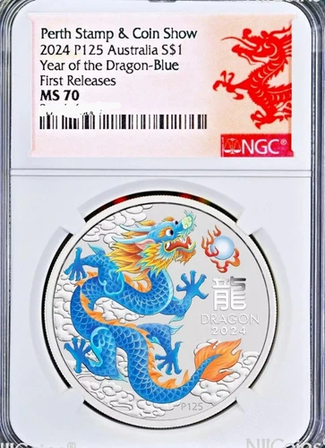 2024 P125 Australia LUNAR Year Dragon- BLUE NGC MS70 LIMITED EDITION 1oz Silver 