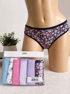 Amazon Essentials Women's Briefs 6 Pack Size M Multicolor Floral Stripe New