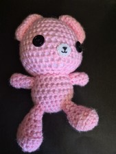 Pink Button Eyed Knitted Bear Stuffed Plush Animal