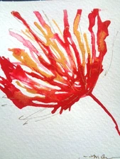 One Of A Kind - Original RED GOLD ABSTRACT FLOWER FLORAL  Painting