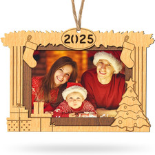 Christmas 2025 Year-Dated Picture Frame, Xmas Hanging Wooden Ornament for Christ