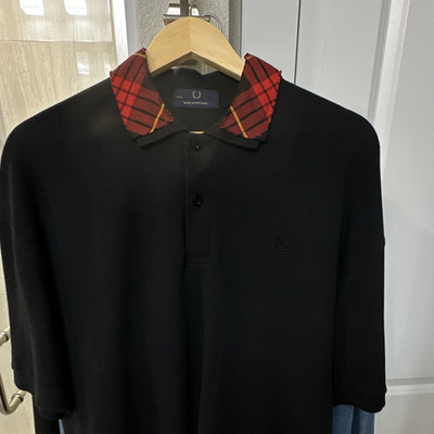 Fred Perry Men's Black/Red Plaid Collar Polo Shirt Short Sleeve Logo 38''