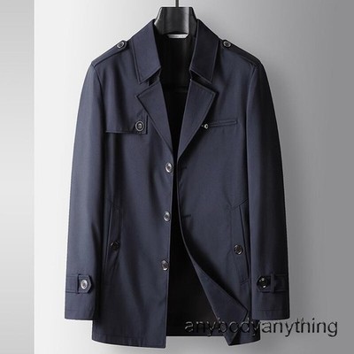 Mens Trench Coats Lapel Single-breasted Jacket Dress Casual Mid Long Windbreaker