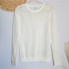 REISS Alba Cream Mesh Open Knit Relaxed Sweater Preppy Coquette Women SZ Small