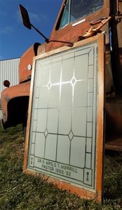 Etched Frosted Clear Glass Vintage Church Window, Architectural Art Glass, D,,