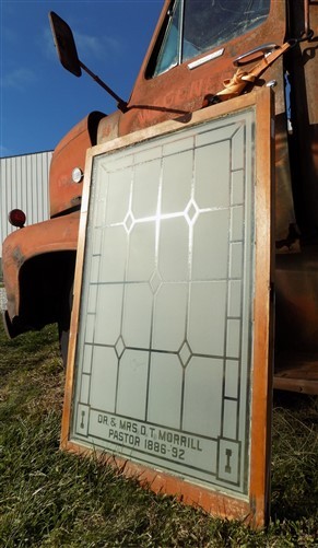 Etched Frosted Clear Glass Vintage Church Window, Architectural Art Glass, D,,
